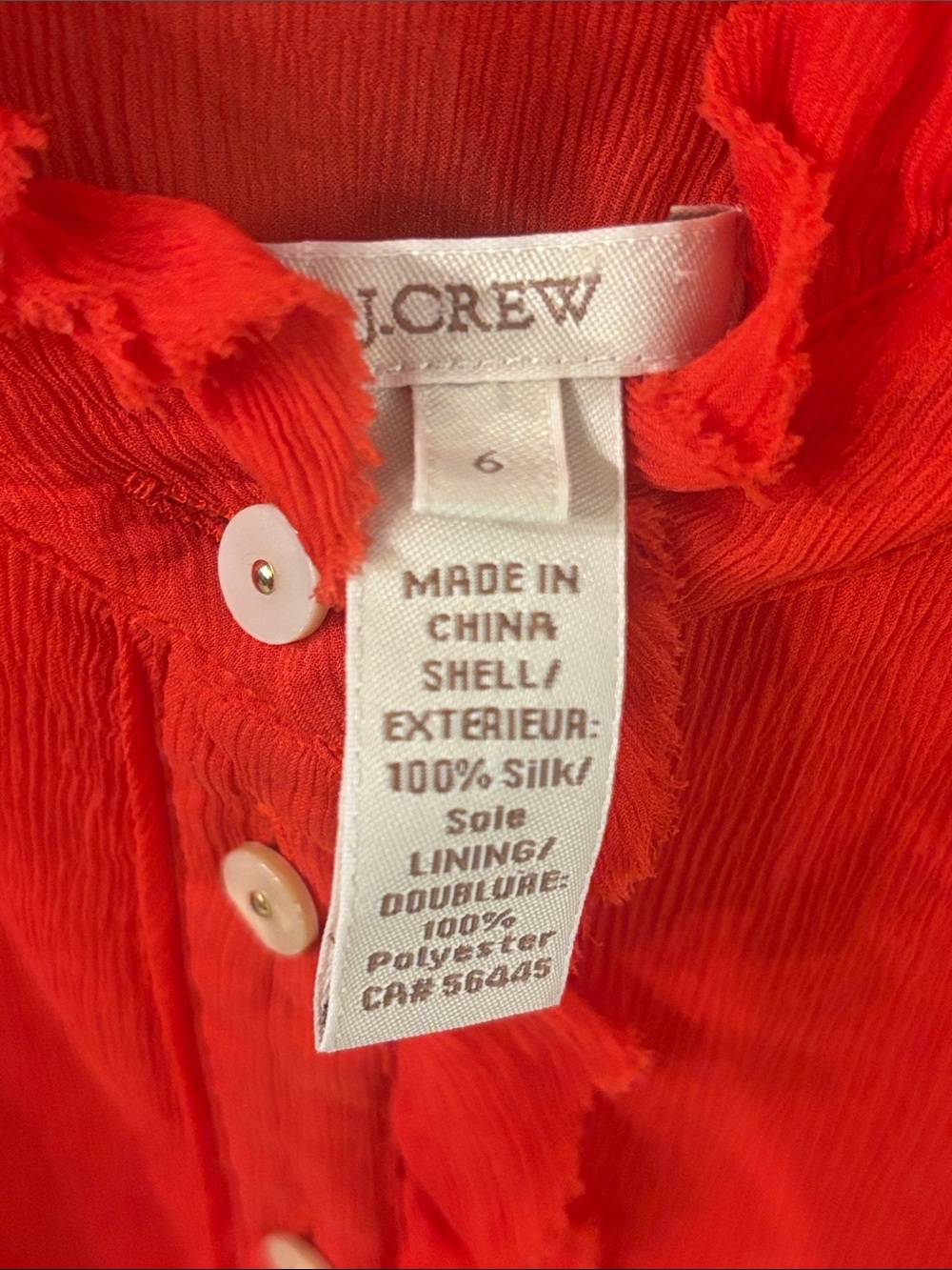J. Crew 100% Silk Ruffle Trim Sleeveless Blouse Red Orange Size 6 - Picture 2 of 6